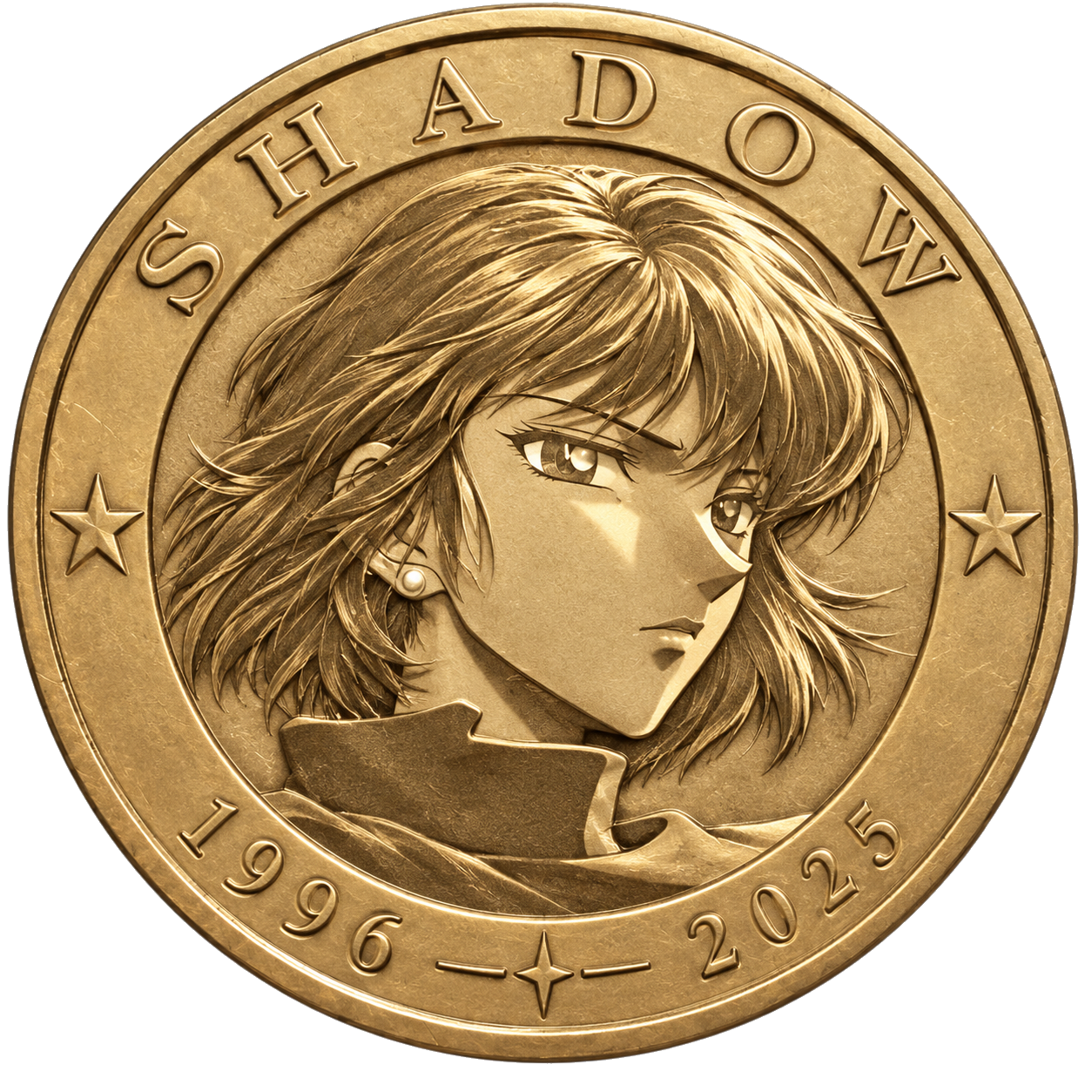 Gold commemorative coin featuring an embossed anime woman